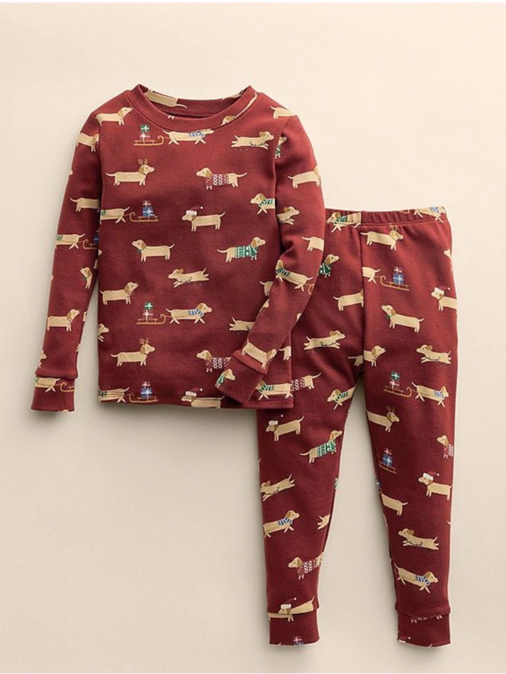 NEW Burgundy Dachshund Christmas Print Pajama Set  Long Sleeve & Pants SZ 12M